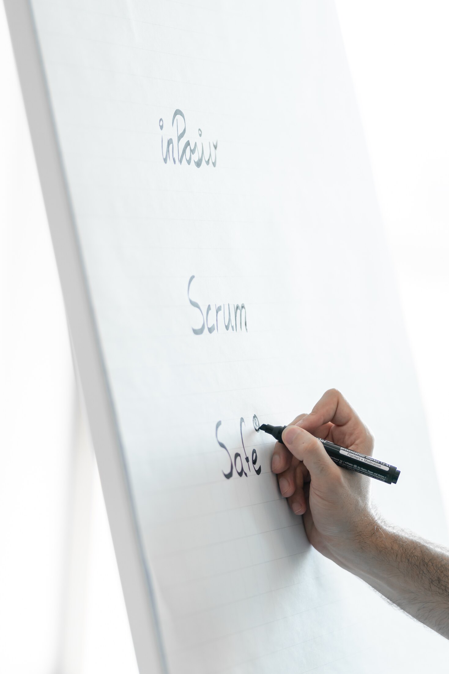 Person skizziert einen Delivery-Prozess auf einer Whiteboard