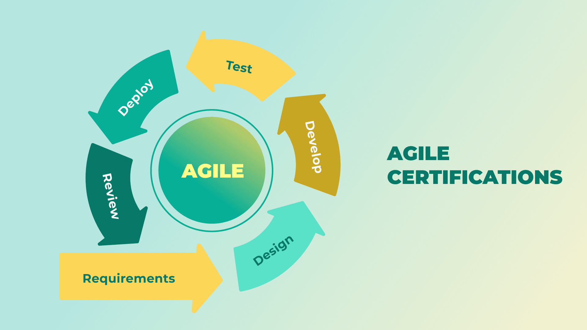 An infographic image of an agile process with agile certifications written on the right